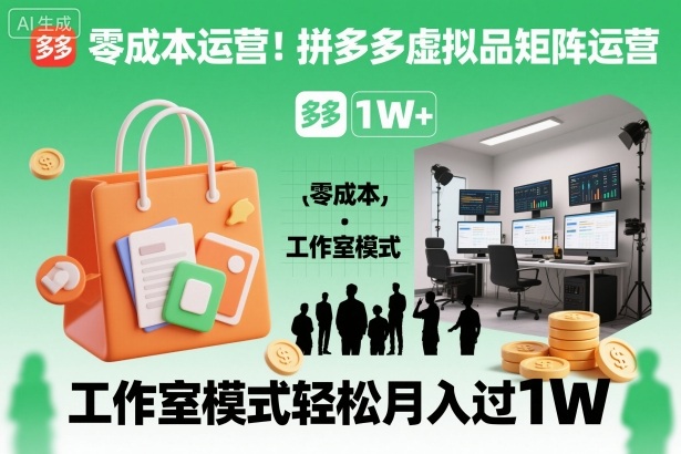 零成本运营!拼多多虚拟品矩阵运营,工作室模式轻松月入过1W-摇钱树